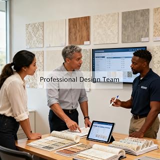 Design team reviewing wallpaper samples